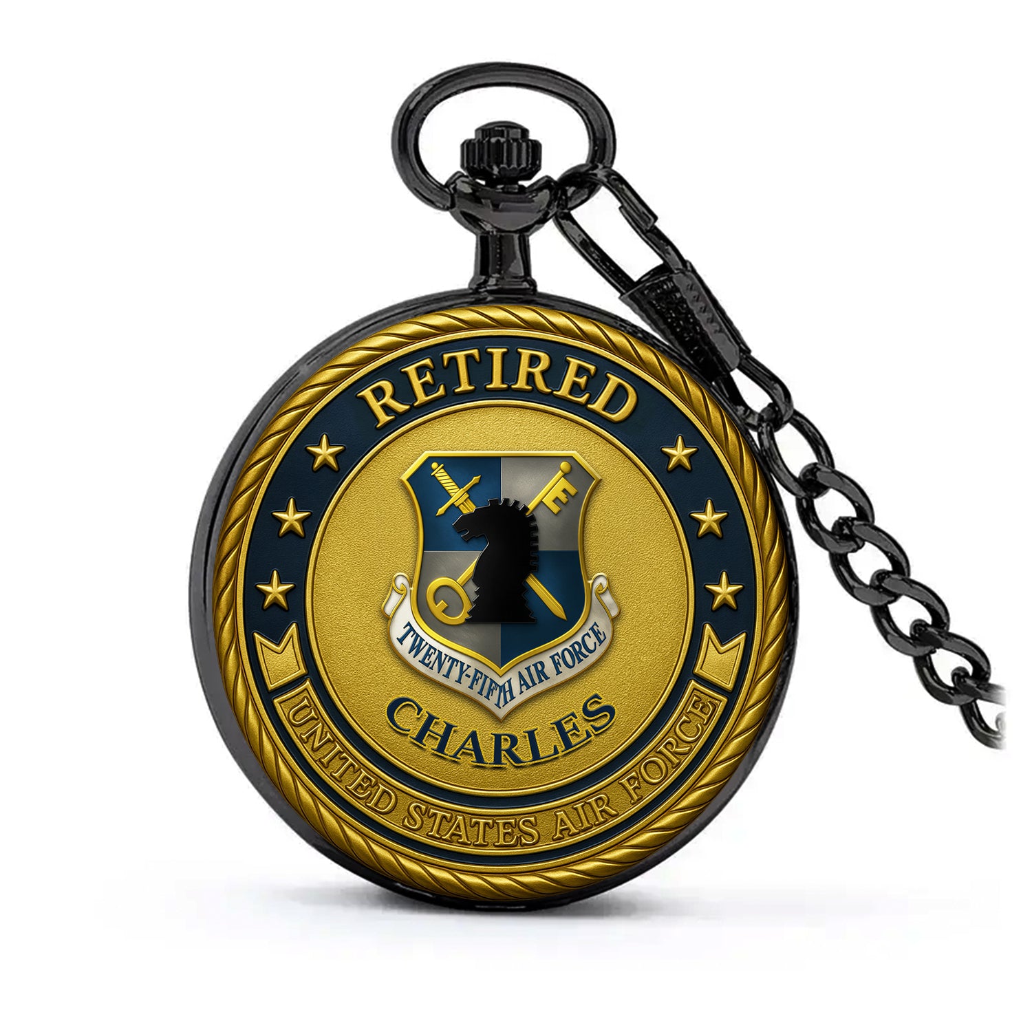 Personalized US Air Force Custom Ranks/Insignia And Text Round Pocket Watch