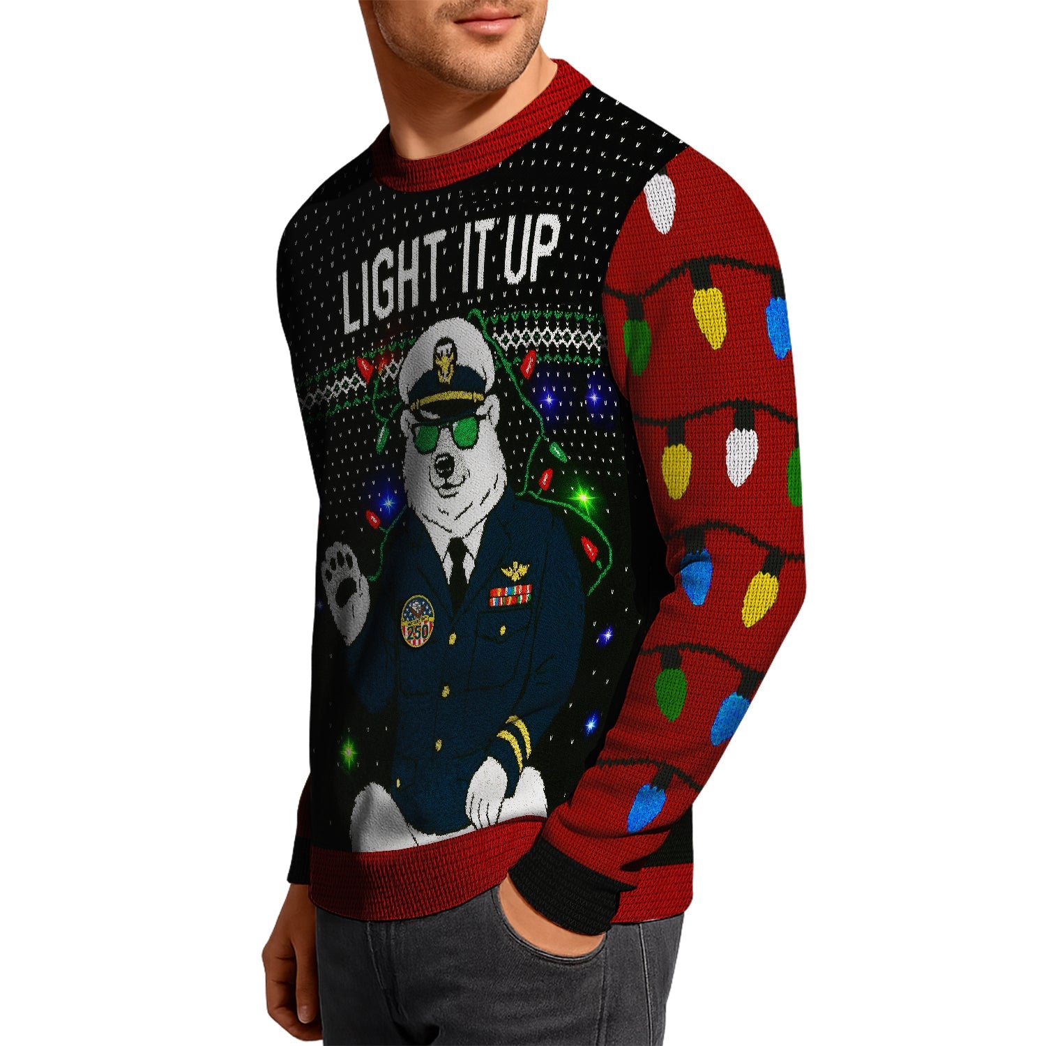 US Navy Light It Up Christmas Ugly Sweater
