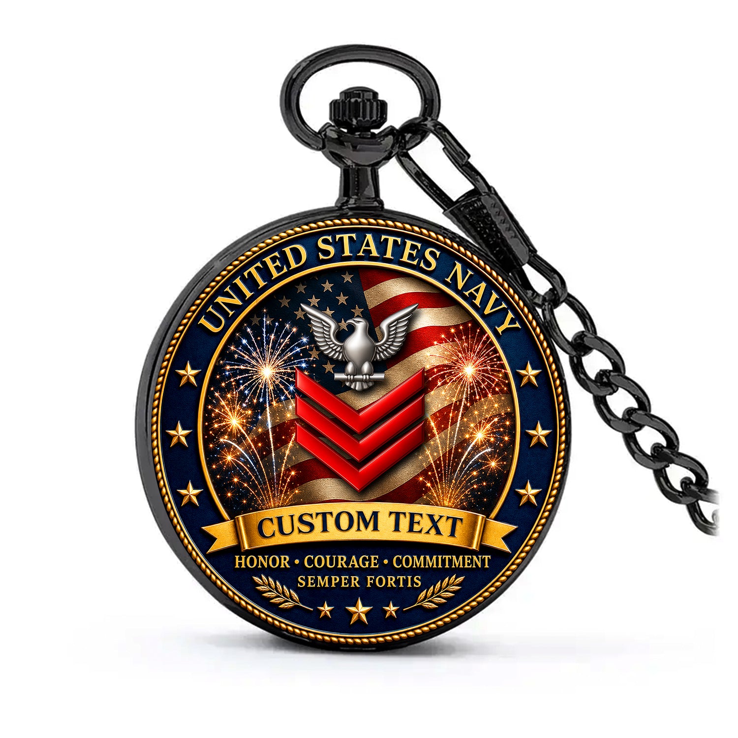 Personalized US Navy Rank Pocket Watch Retirement Keepsake