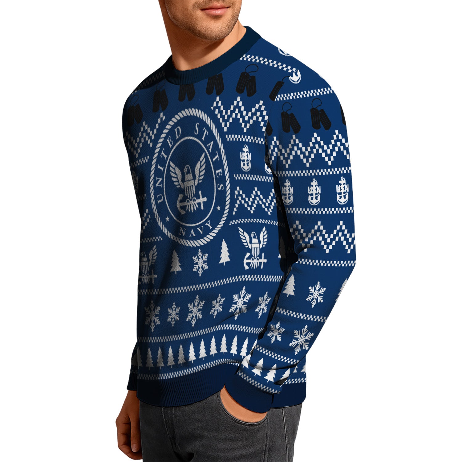 Custom Ranks US Navy Ugly Christmas Sweater for Women Men TUST01