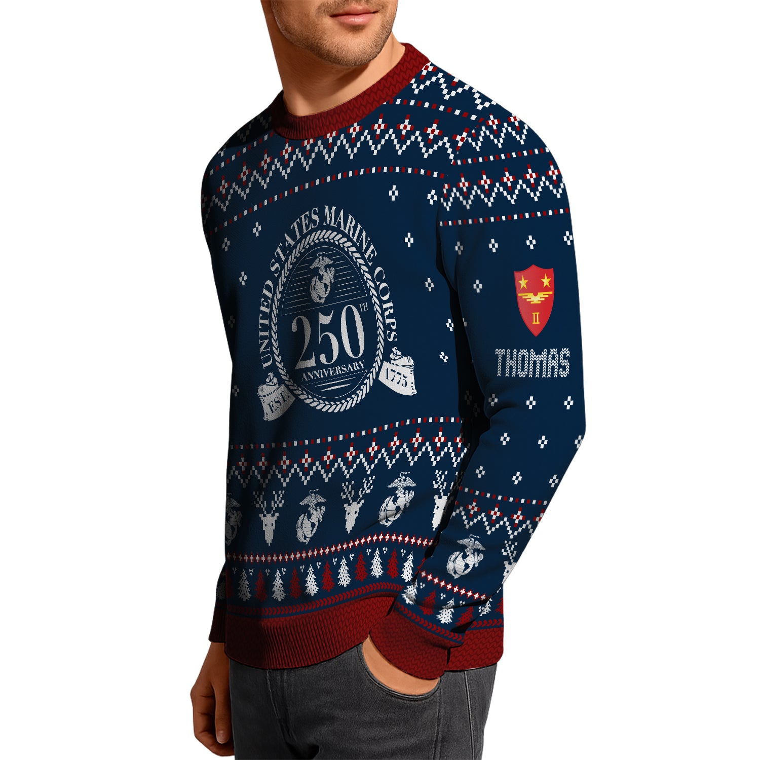 Custom Ranks And Text USMC Ugly Christmas Sweater for Women Men JUST01