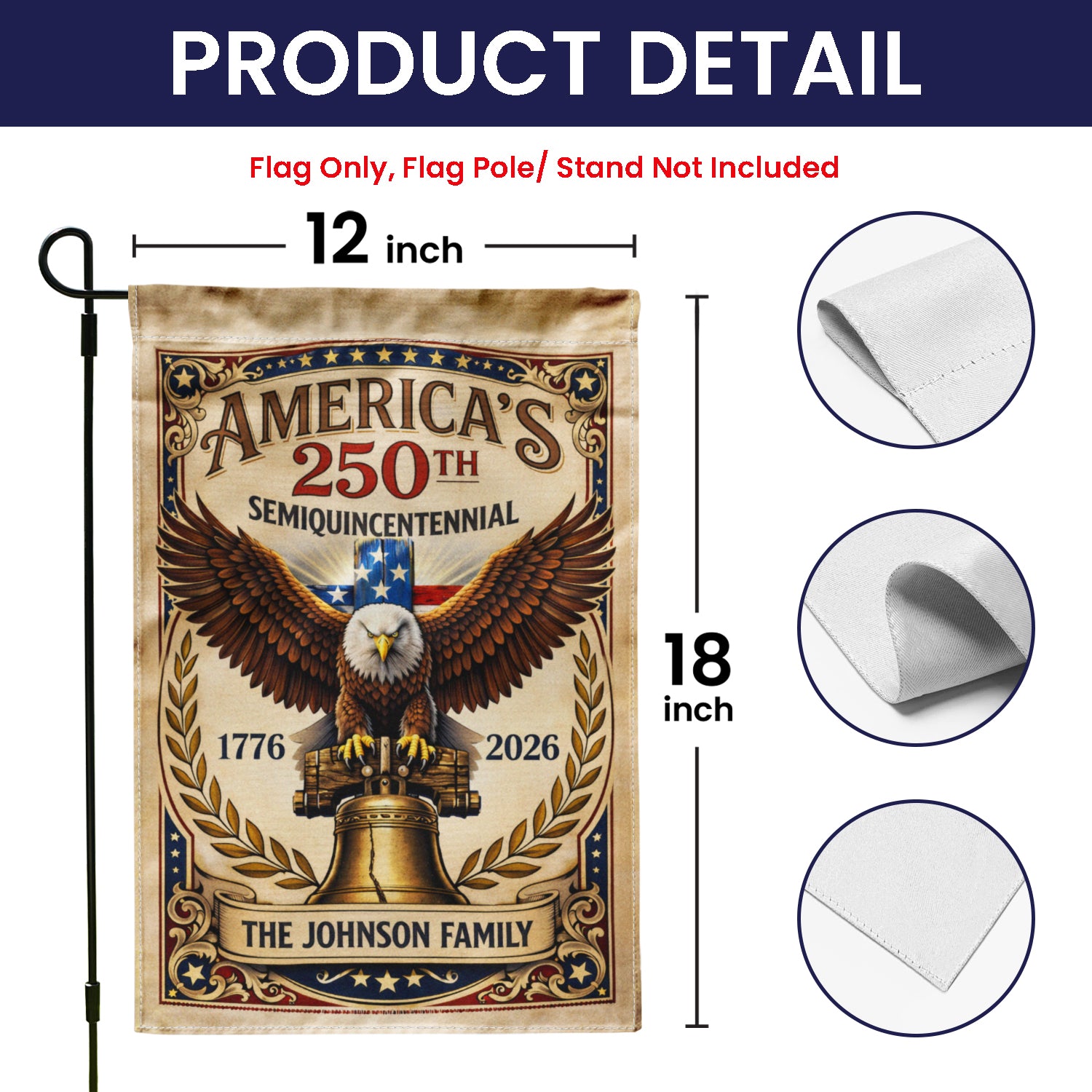 Custom USA 250 Garden Flag Vintage Eagle Liberty Bell 1776