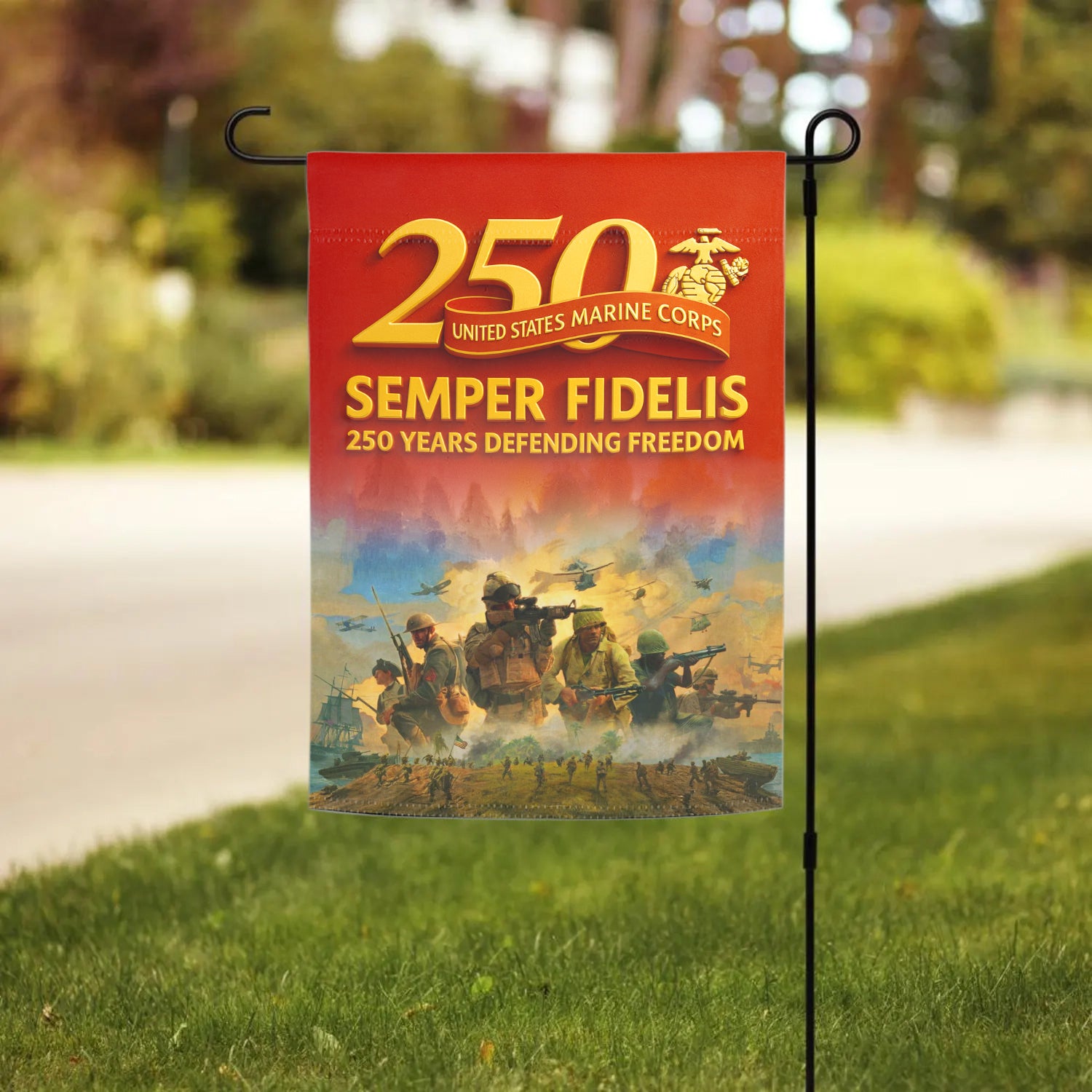 MARlNE Semper Fields 250 Years Defending Freedom Garden Flag 12" x 18" Twin-Side Printing