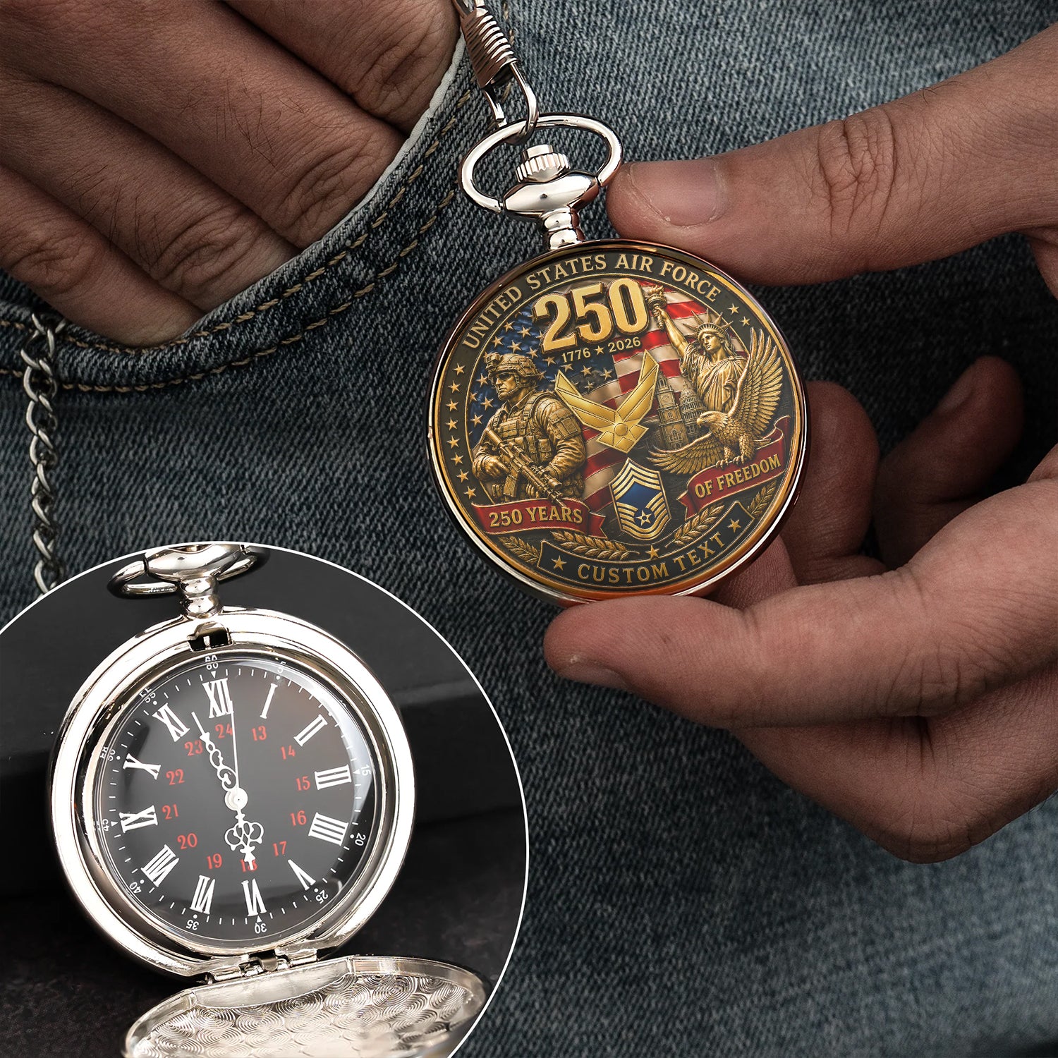 Air Force Veteran Custom Name Pocket Watch Anniversary Gift