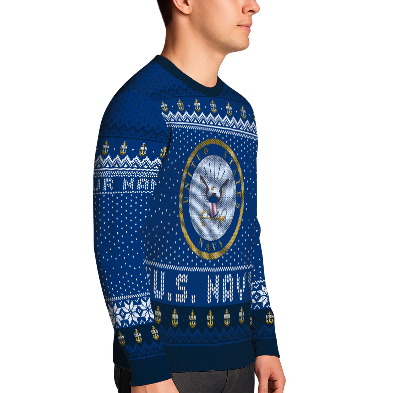 Custom Ranks And Text US Navy Ugly Christmas Sweater for Women Men TUST04