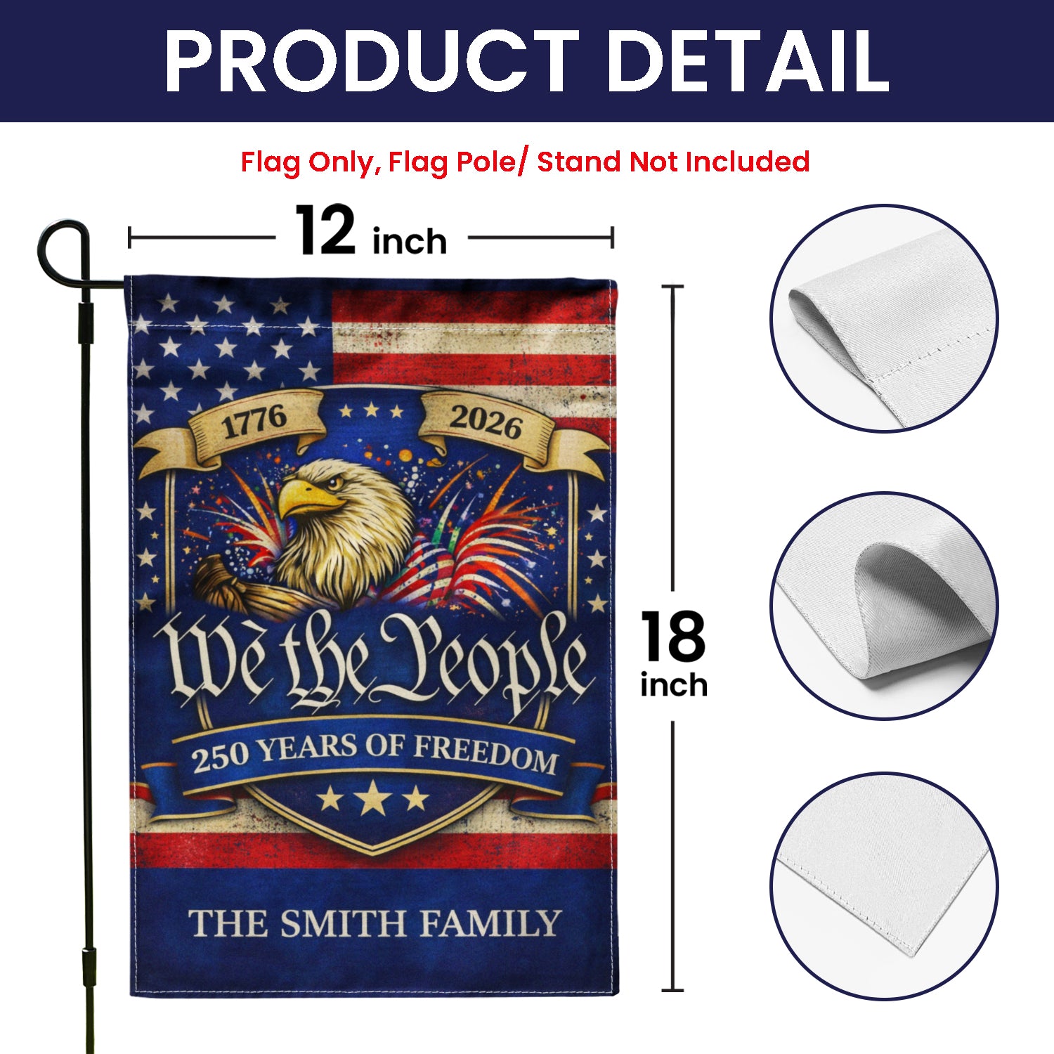 Personalized USA 250 Garden Flag We The People Eagle Fireworks