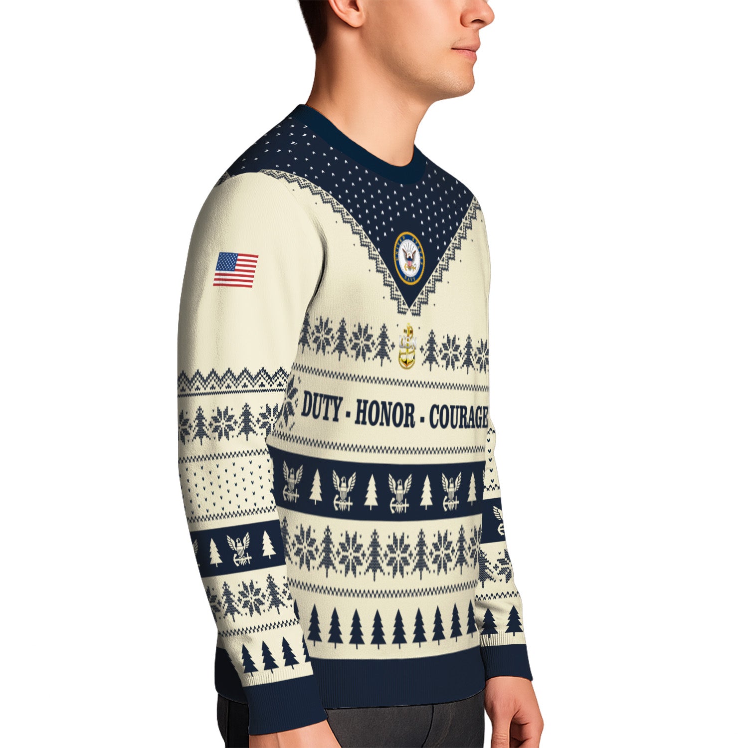 Custom Ranks US Navy Ugly Christmas Sweater for Women Men TUST05