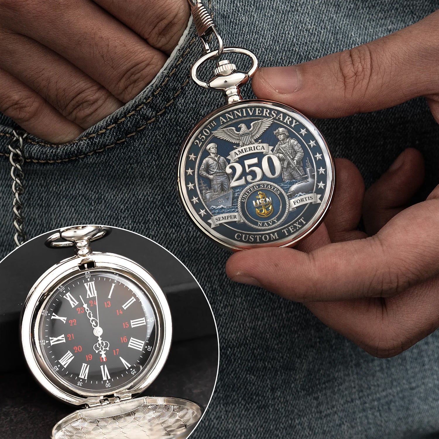 Custom Name US Navy Pocket Watch Personalized Military Gift