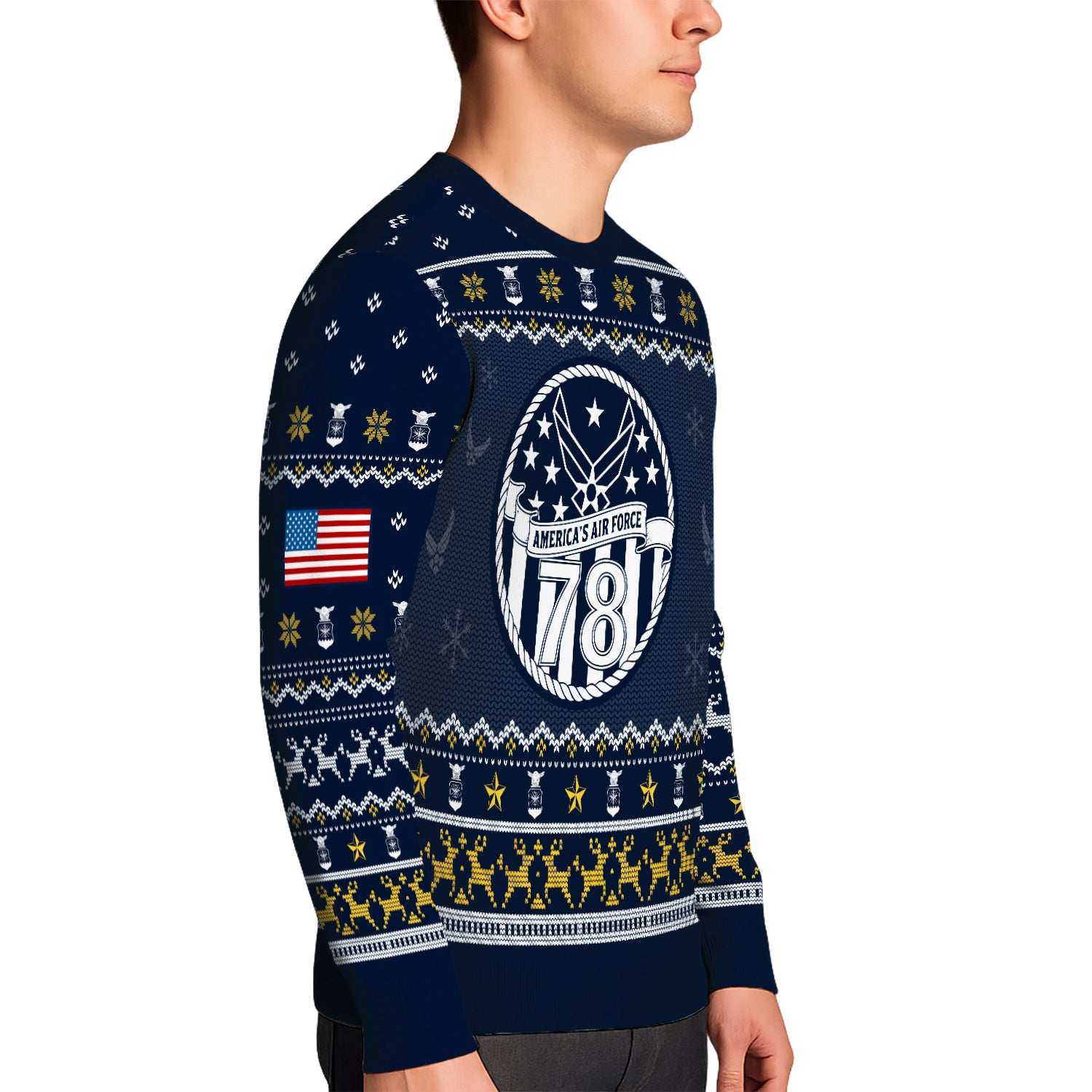 Custom Ranks And Text US Air Force Ugly Christmas Sweater for Women Men JUST02