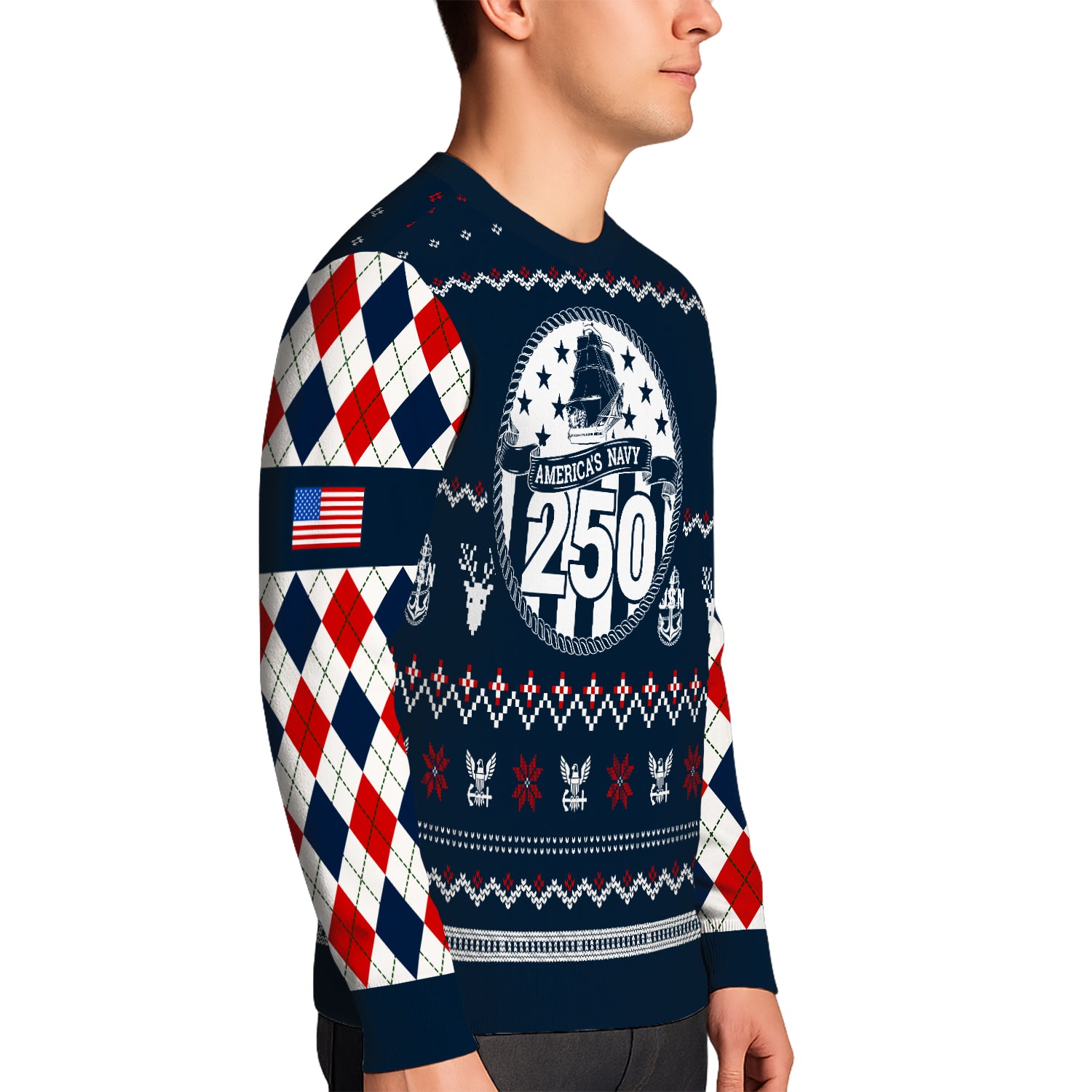Custom Ranks And Text US Navy Ugly Christmas Sweater for Women Men JUST05