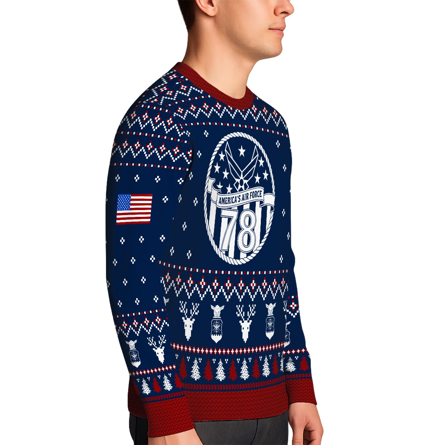 Custom Ranks And Text US Air Force Ugly Christmas Sweater for Women Men JUST01