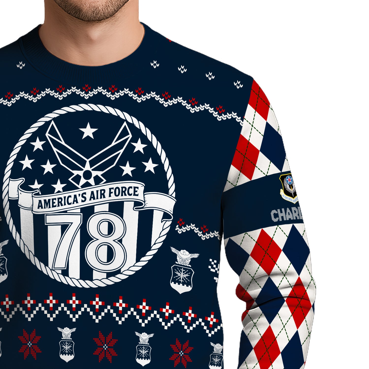 Custom Ranks And Text US Air Force Ugly Christmas Sweater for Women Men JUST05
