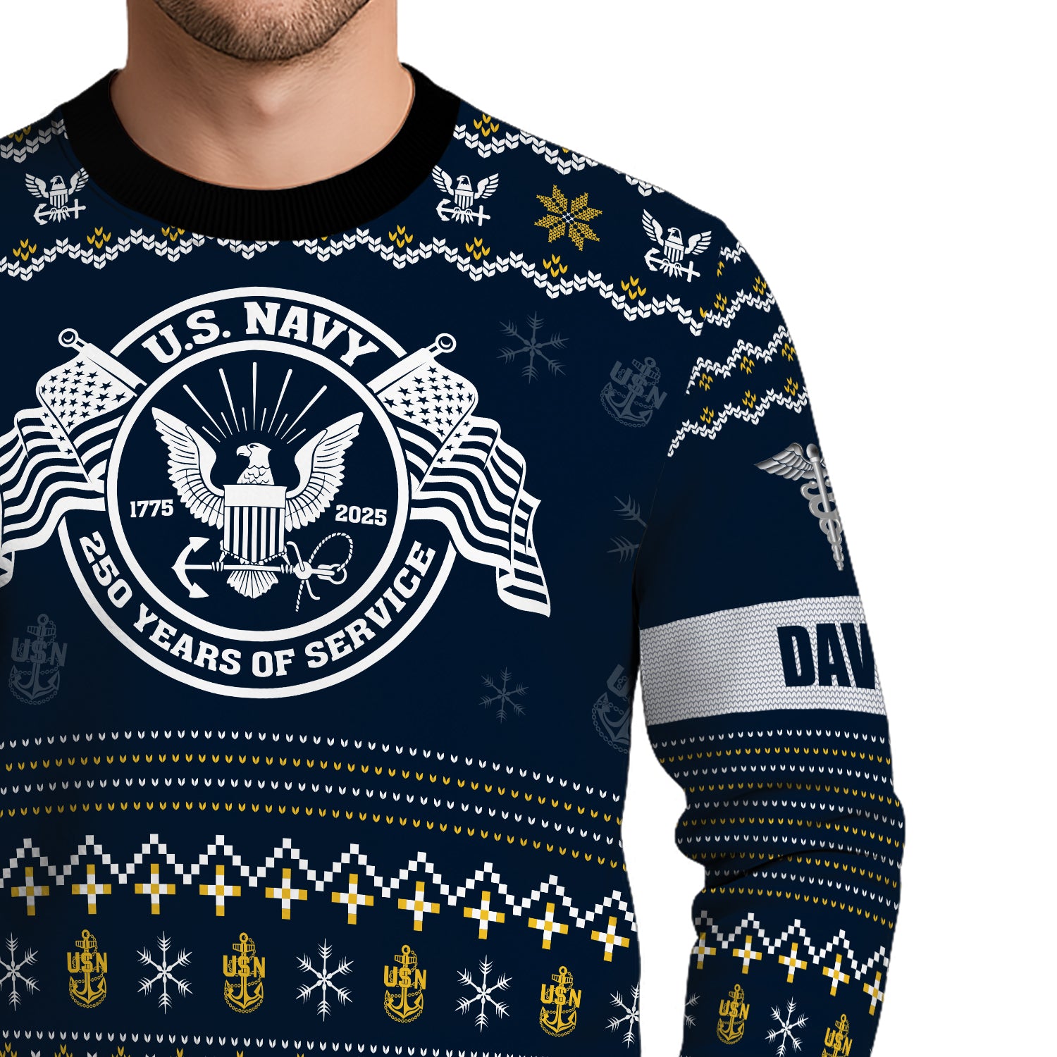 Custom Ranks And Text US Navy Ugly Christmas Sweater for Women Men JUST04