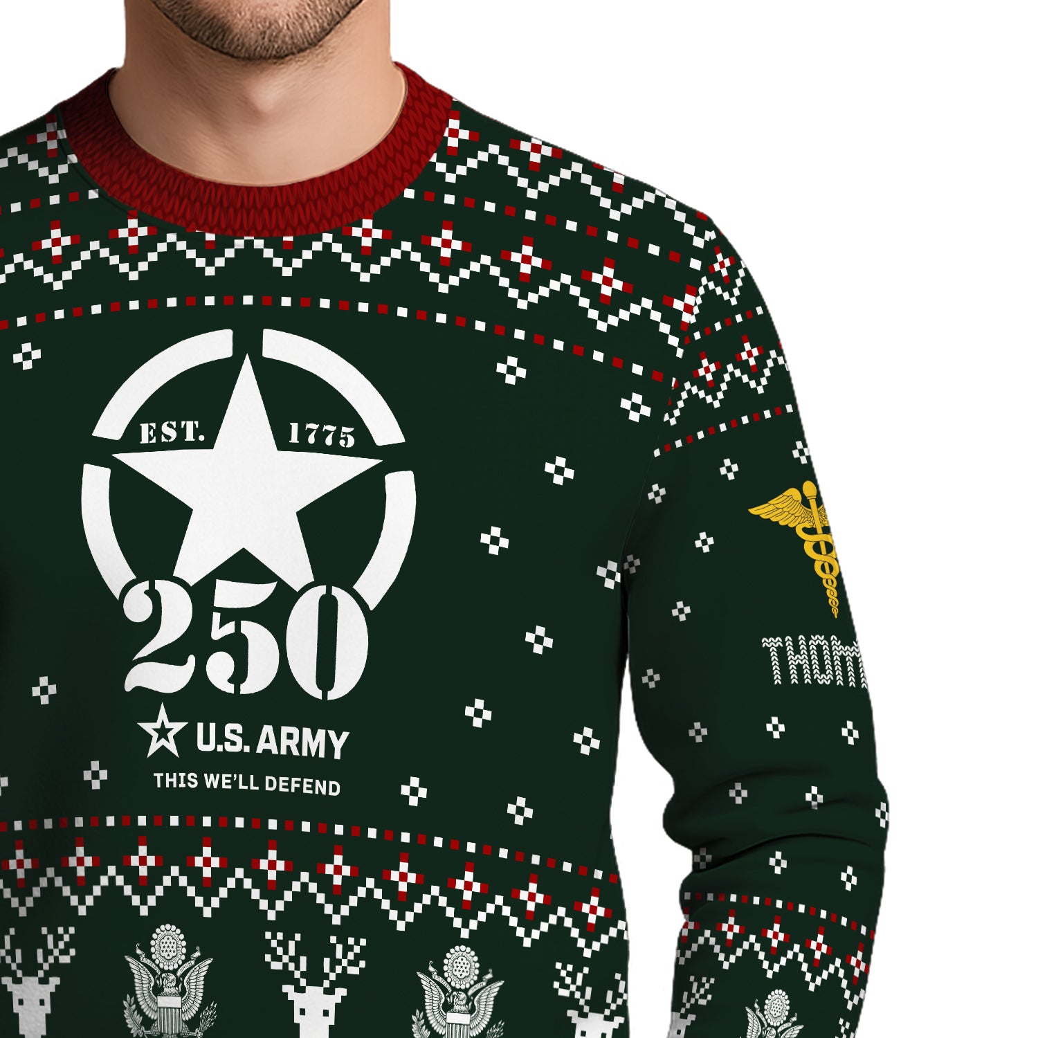 Custom Ranks And Text US Army Ugly Christmas Sweater for Women Men JUST01