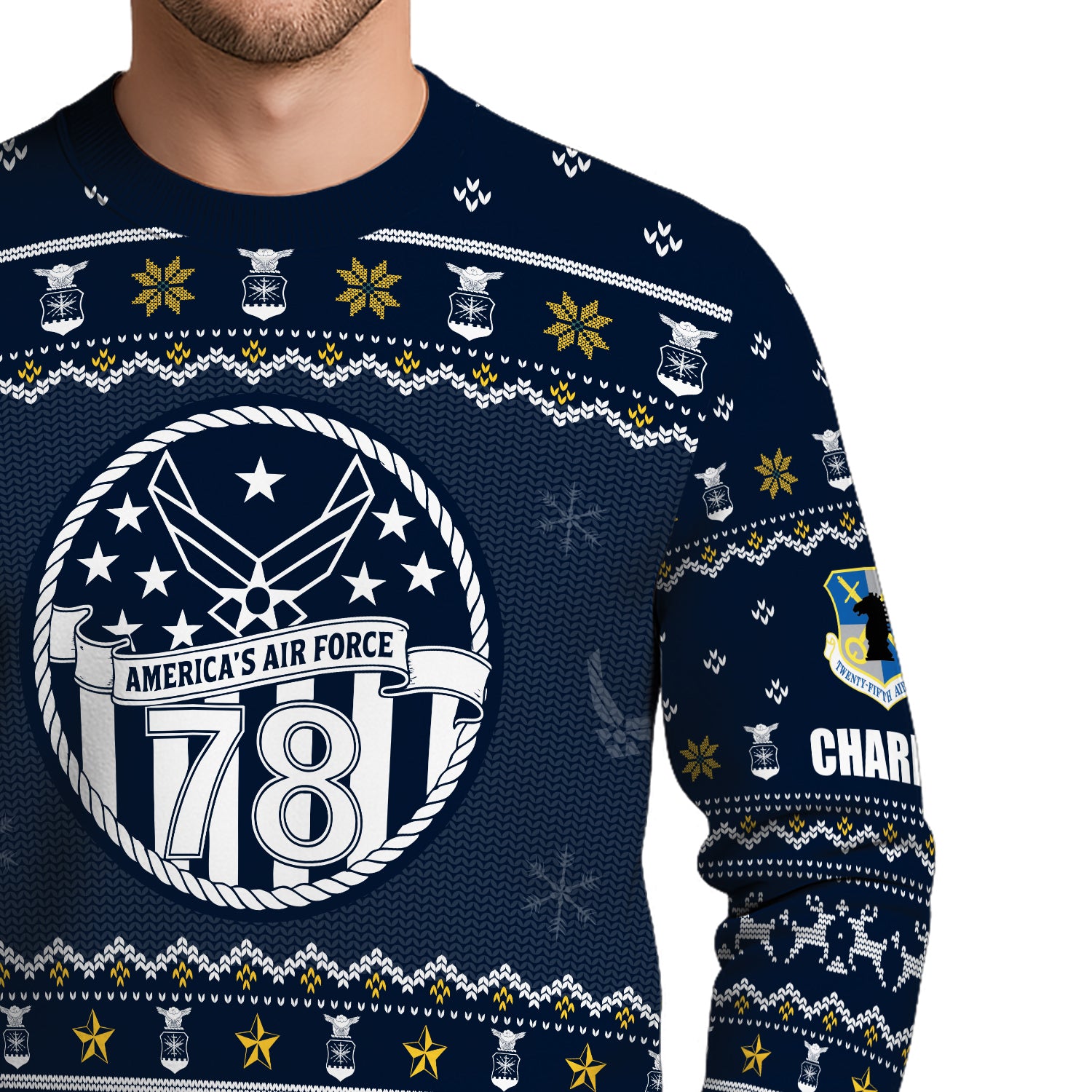 Custom Ranks And Text US Air Force Ugly Christmas Sweater for Women Men JUST02