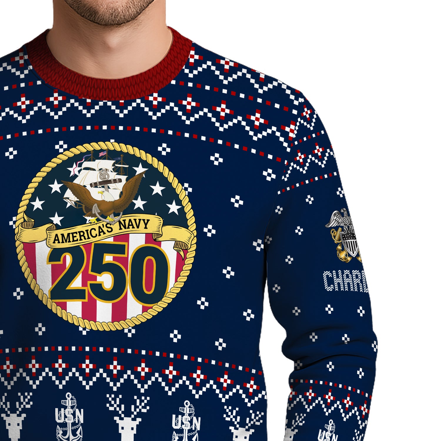 Custom Ranks And Text US Navy Ugly Christmas Sweater for Women Men JUST01