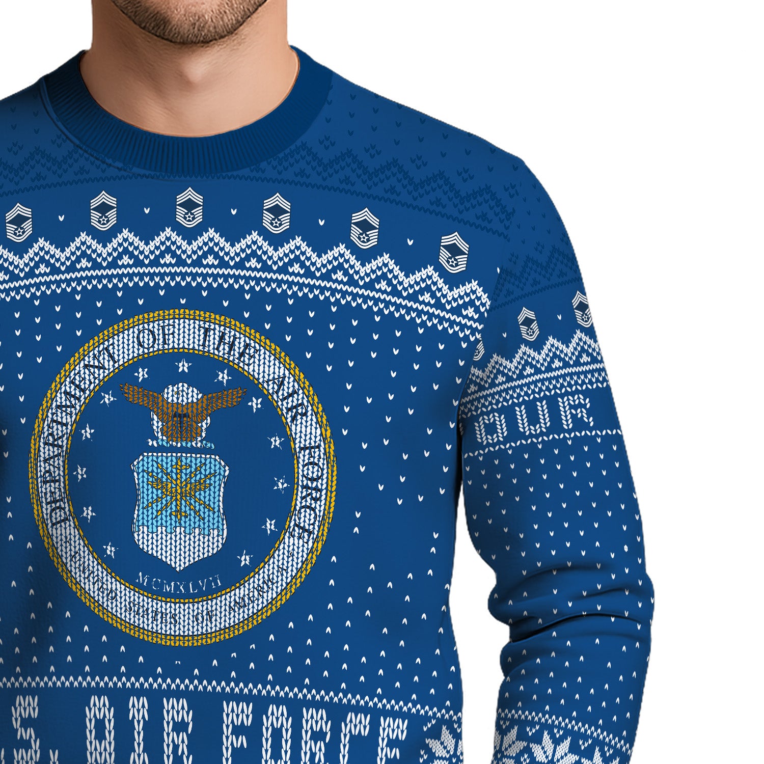 Custom Ranks & Text US Air Force Ugly Christmas Sweater for Women Men TUST04