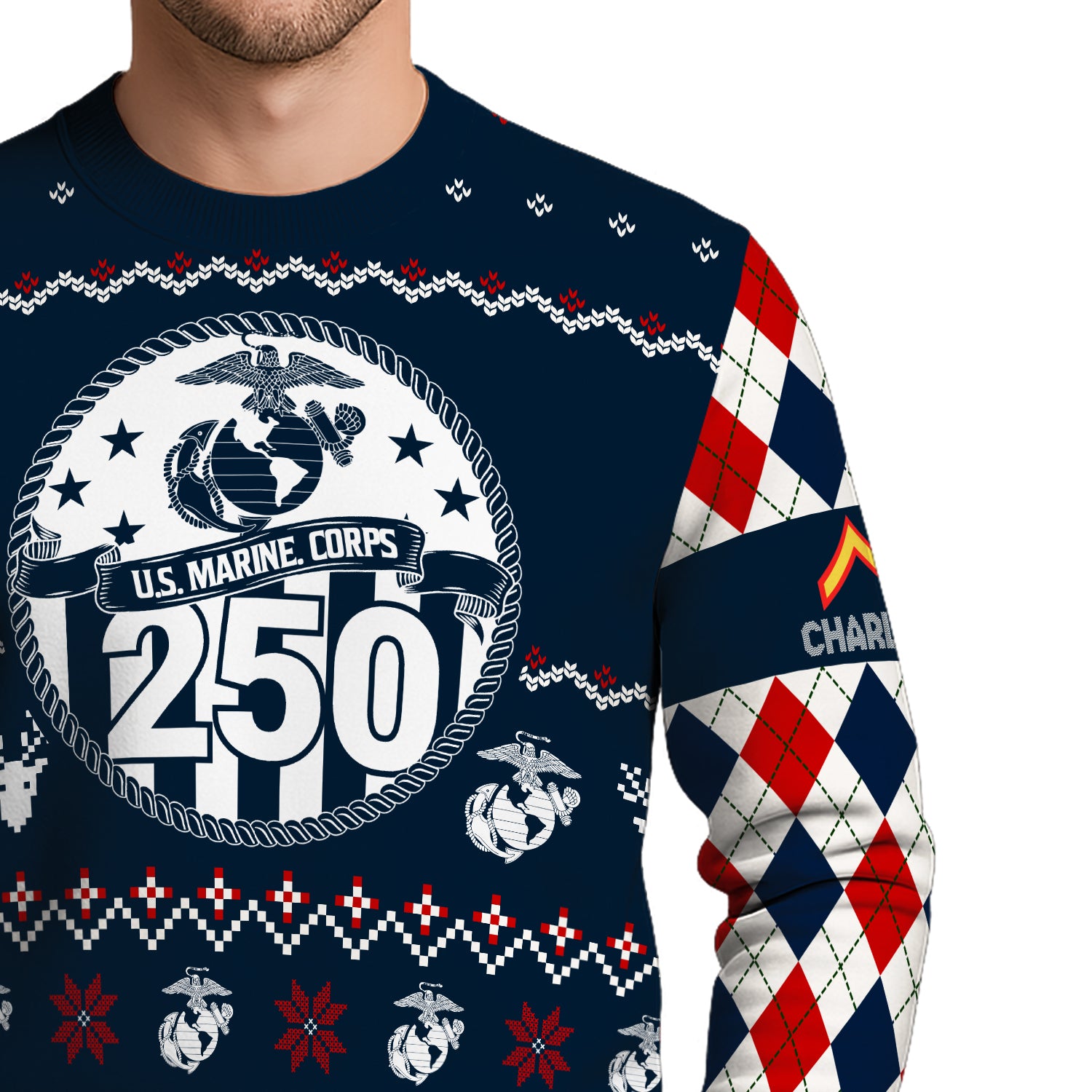Custom Ranks And Text USMC Ugly Christmas Sweater for Women Men JUST05