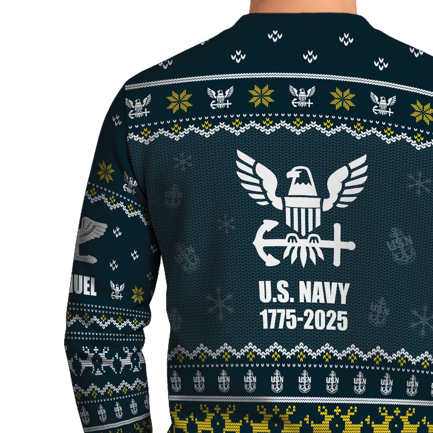 Custom Ranks And Text US Navy Ugly Christmas Sweater for Women Men JUST02