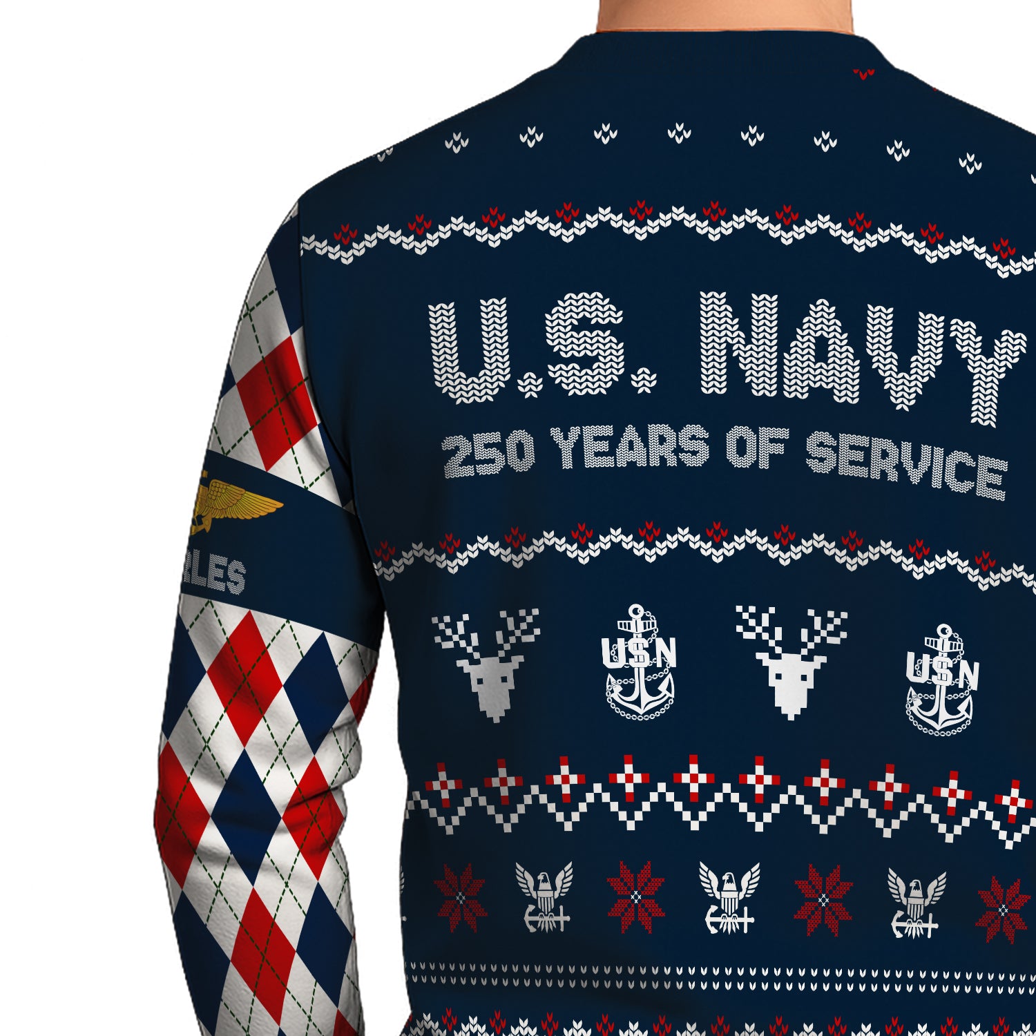 Custom Ranks And Text US Navy Ugly Christmas Sweater for Women Men JUST05