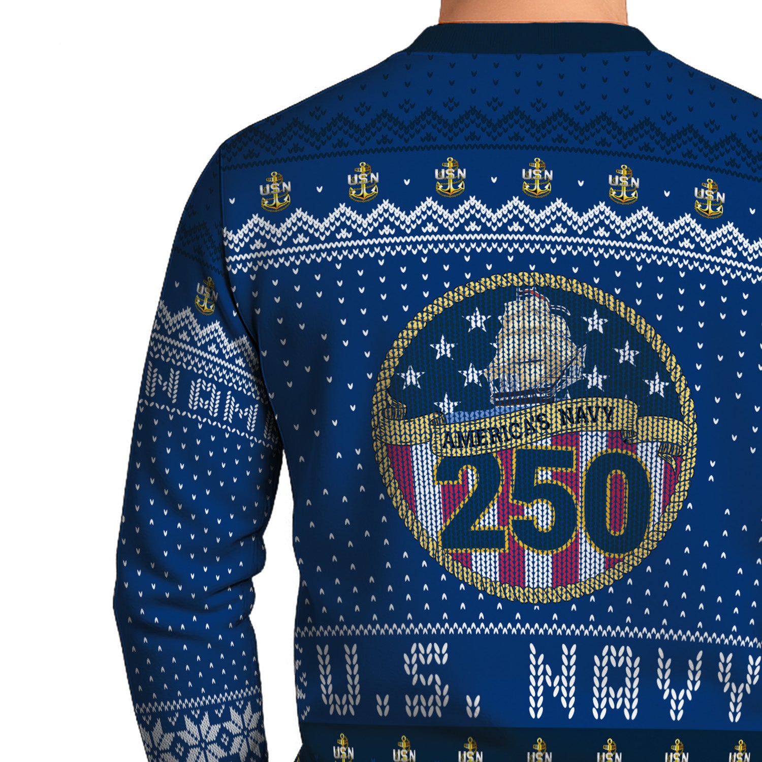 Custom Ranks And Text US Navy Ugly Christmas Sweater for Women Men TUST04