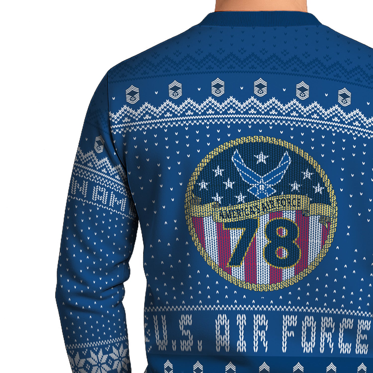 Custom Ranks & Text US Air Force Ugly Christmas Sweater for Women Men TUST04
