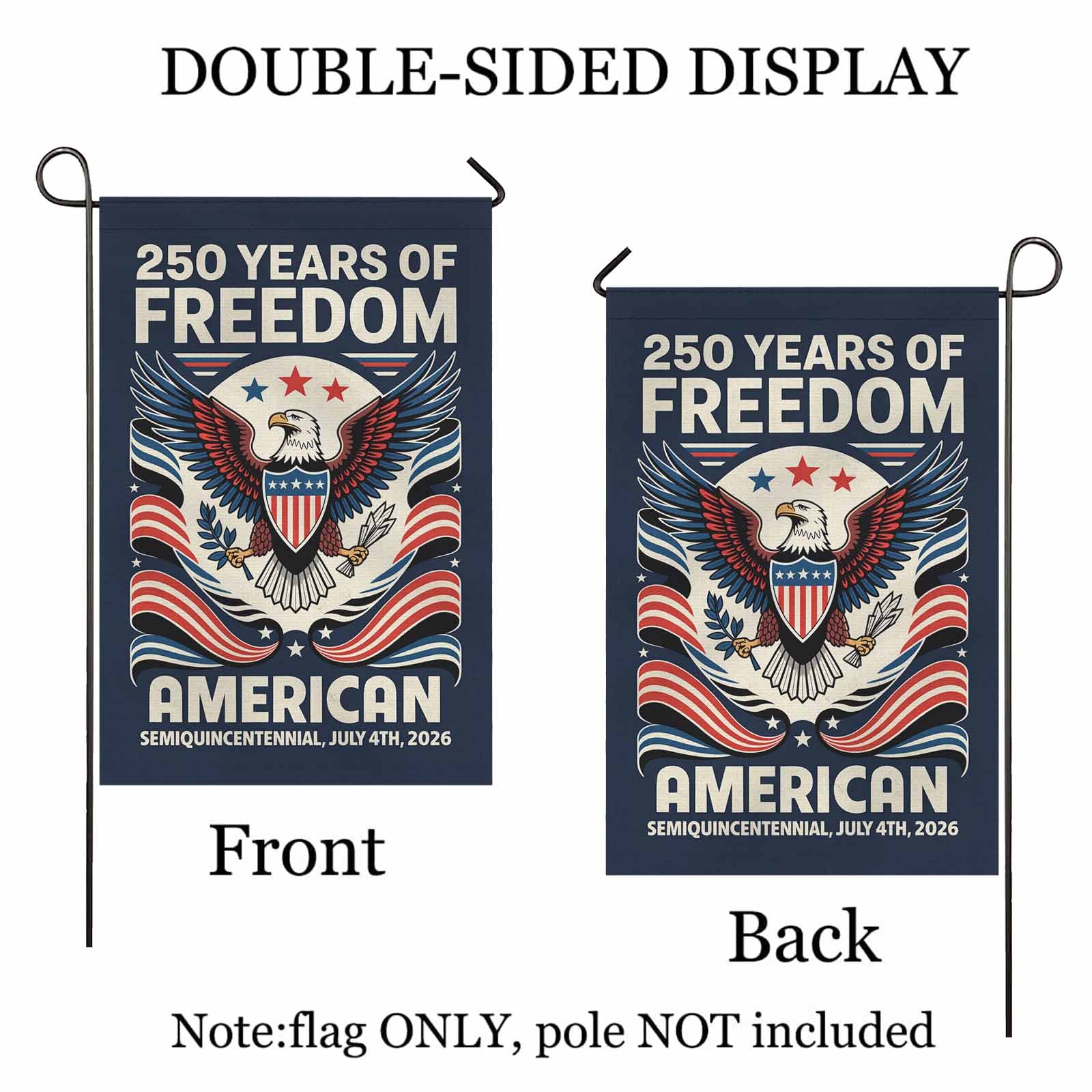 American 250 Years of Freedom Garden Flag July 4th 2026 Patriotic Decor