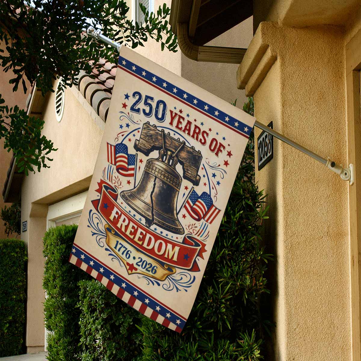 250 Years of Freedom House Flag 1776-2026 Patriotic Liberty Bell America 250 Banner