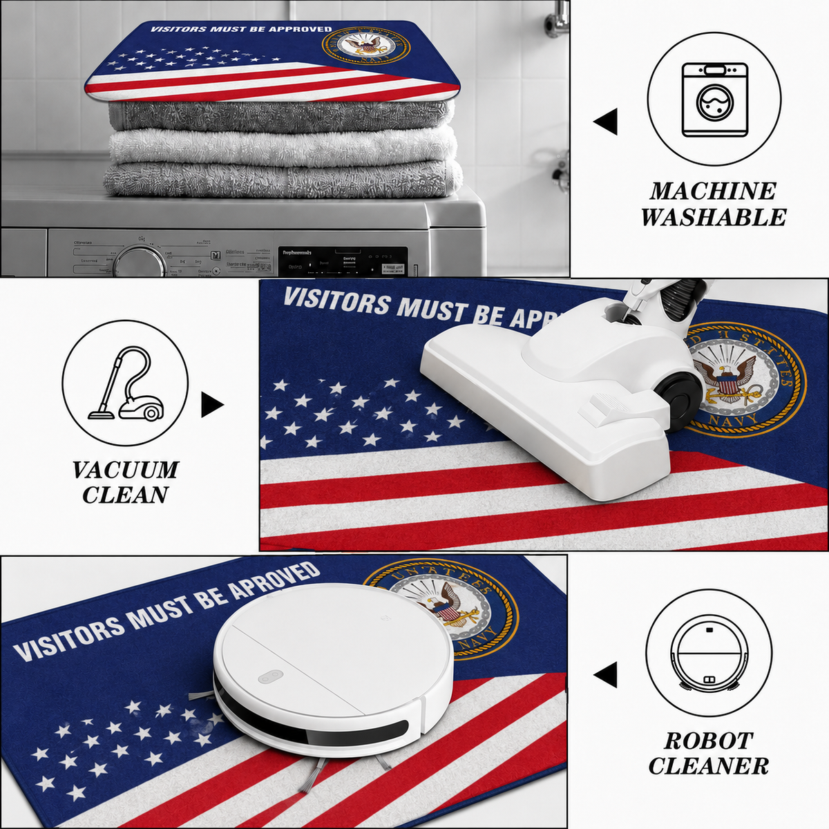 US Flag and Military Logo Doormat - Visitors must be approved
