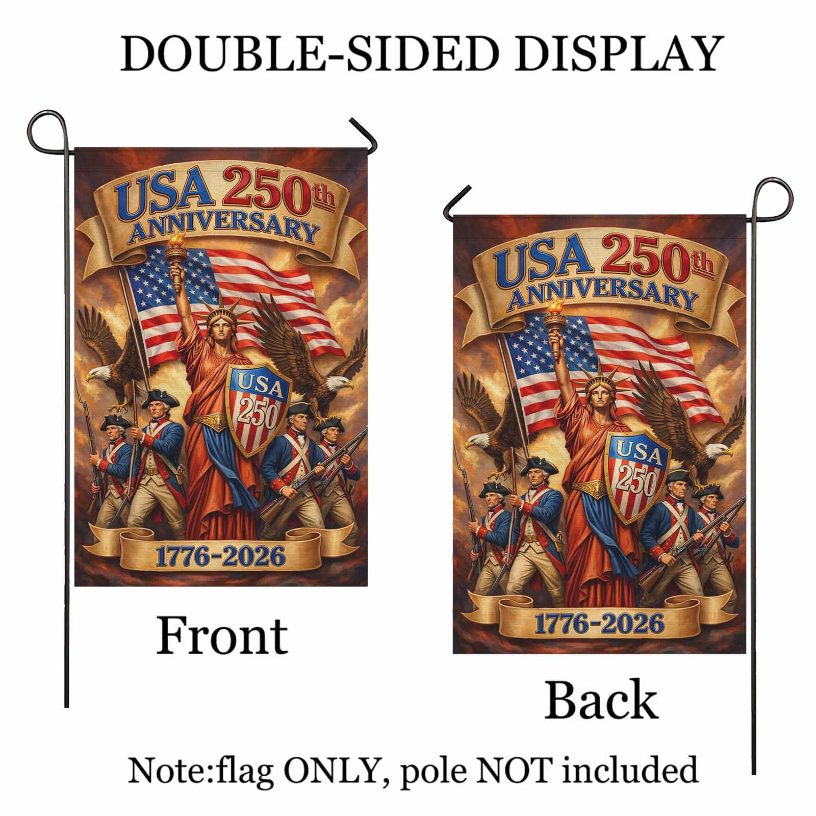 USA 250th Anniversary Patriotic Garden Flag Liberty Eagle 1776-2026