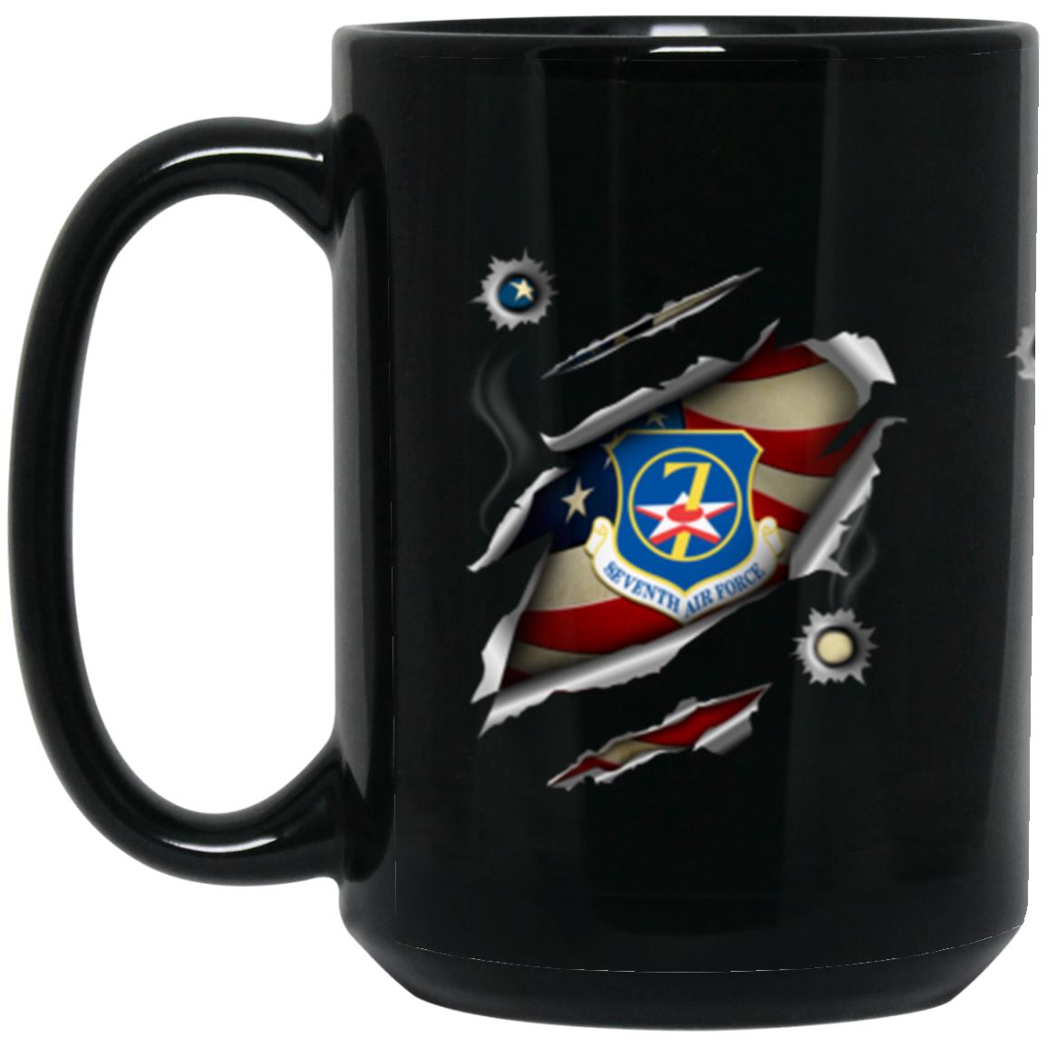 US Air Force Seventh Air Force 3D Bullet Holes Effect 11oz - 15oz Black Mug