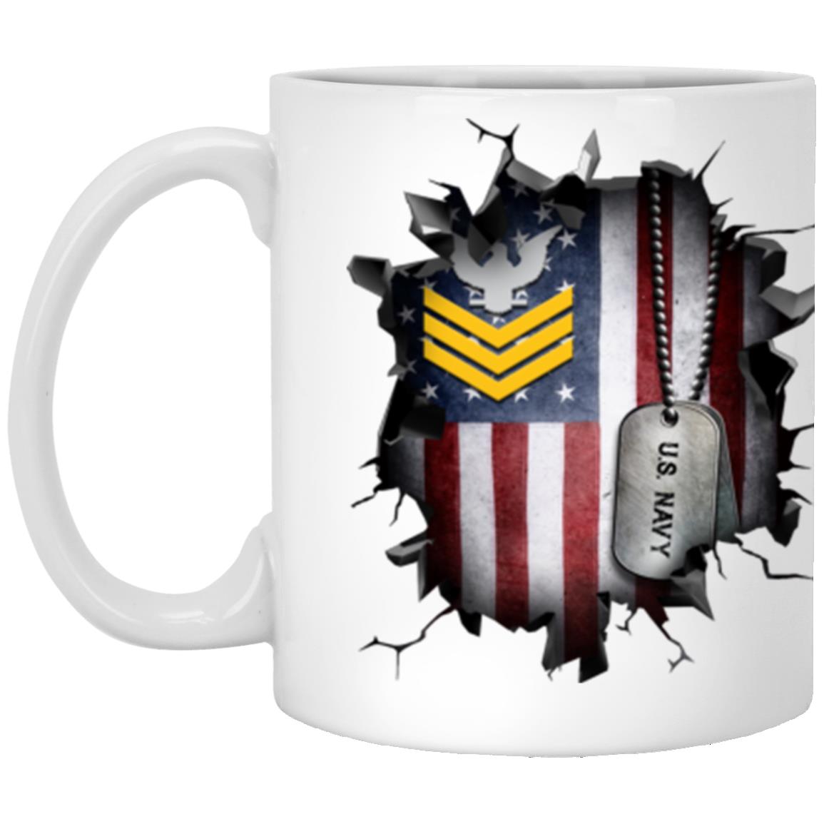 US Navy E-6 Petty Officer First Class E6 PO1 Gold Stripe Collar Device 3D Break Effect Coffee Mug 11oz - 15oz White Mug