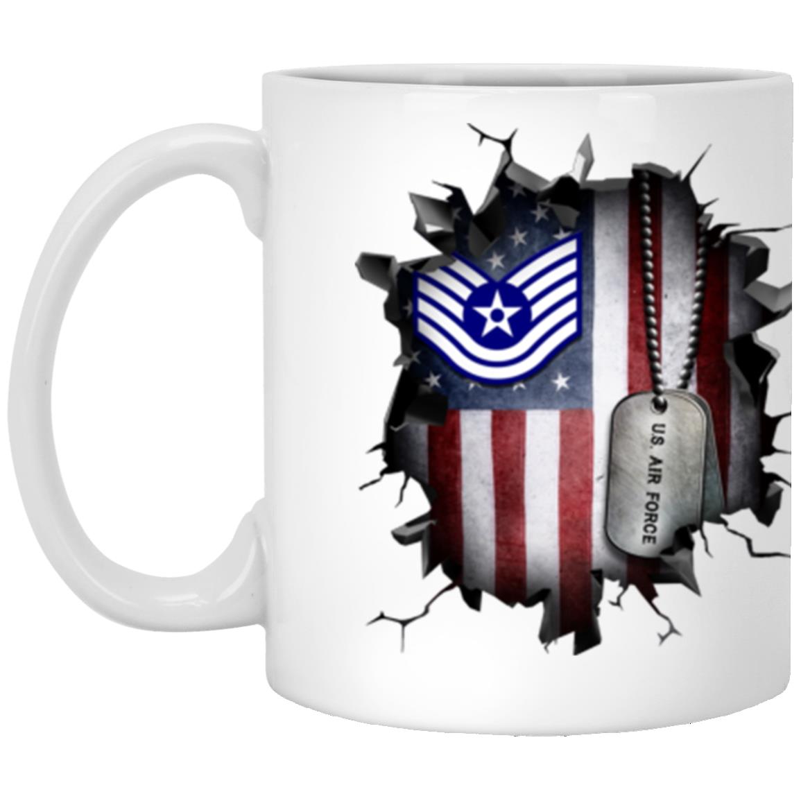 US Air Force E-6 Technical Sergeant TSgt E6 Noncommissioned Officer Ranks AF Rank 3D Break Effect Coffee Mug 11oz - 15oz White Mug