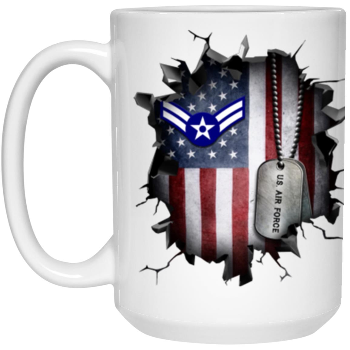 US Air Force E-3 Airman First Class A1C E3 Ranks Enlisted Airman AF Rank 3D Break Effect Coffee Mug 11oz - 15oz White Mug