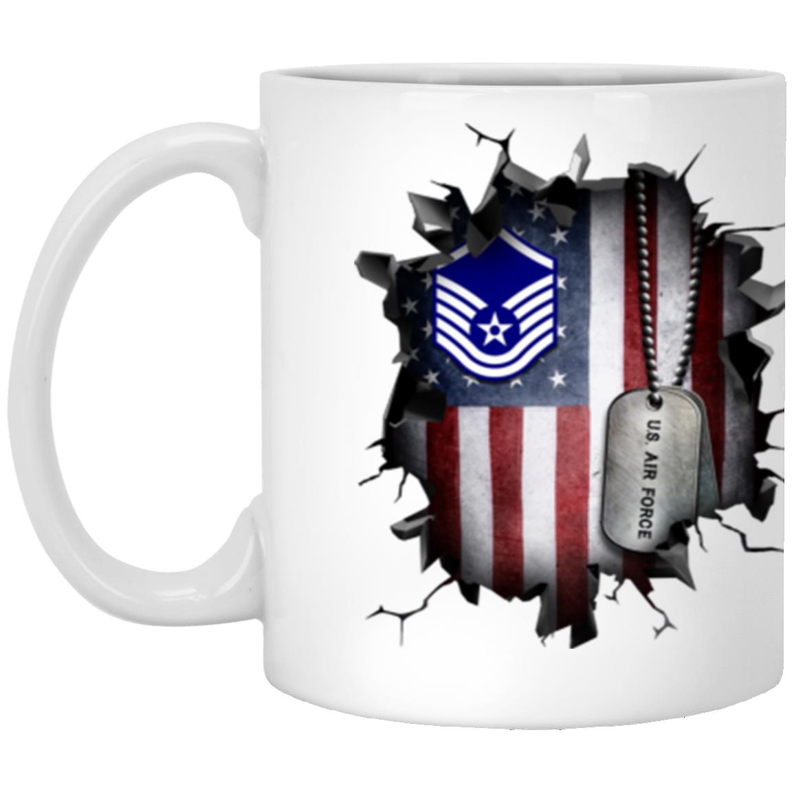 US Air Force E-7 Master Sergeant MSgt E7 Noncommissioned Officer Ranks AF Rank 3D Break Effect Coffee Mug 11oz - 15oz White Mug