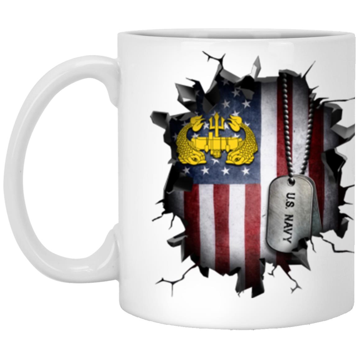 US Navy Deep Submergence Officer Badge 3D Break Effect Coffee Mug 11oz - 15oz White Mug