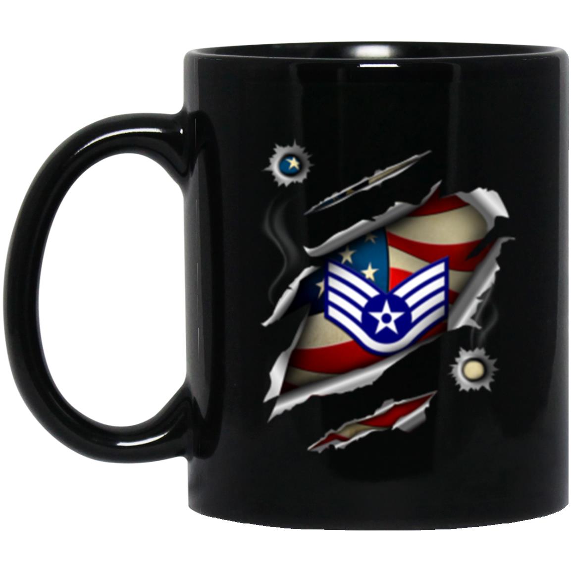 US Air Force E-5 Staff Sergeant SSgt E5 Noncommissioned Officer Ranks AF Rank 11oz - 15oz Black Mug