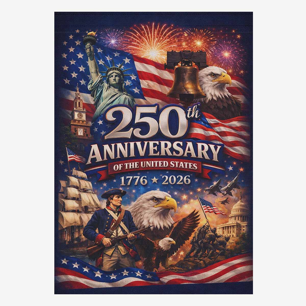 USA 250th Anniversary House Flag Patriotic Eagle Liberty Bell 1776-2026 Independence Banner