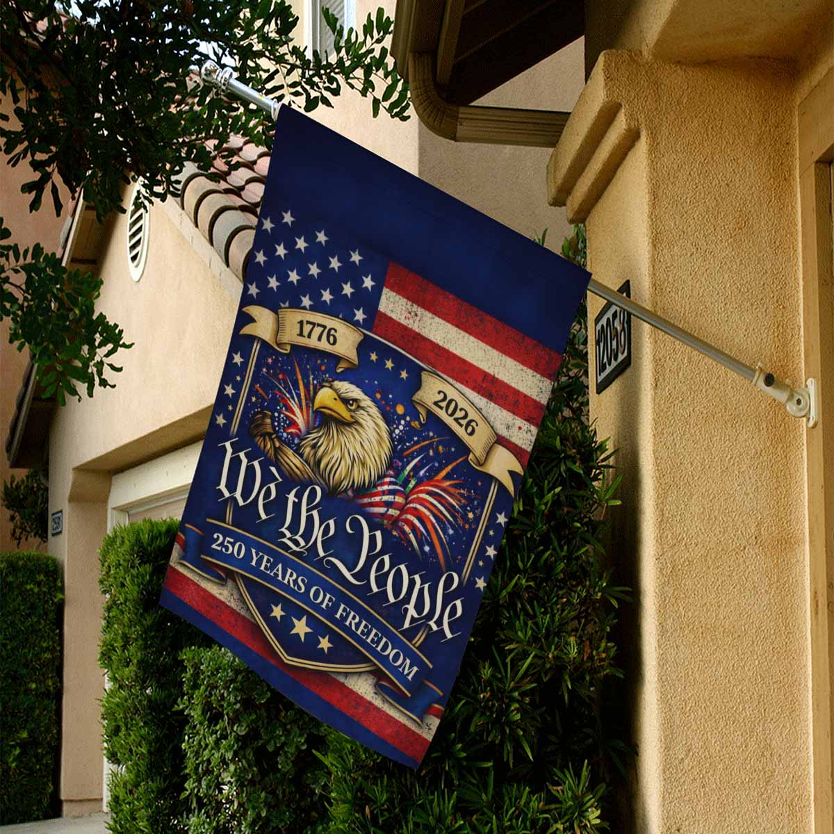 We The People 250 Years of Freedom House Flag Patriotic Eagle USA 1776-2026 Banner