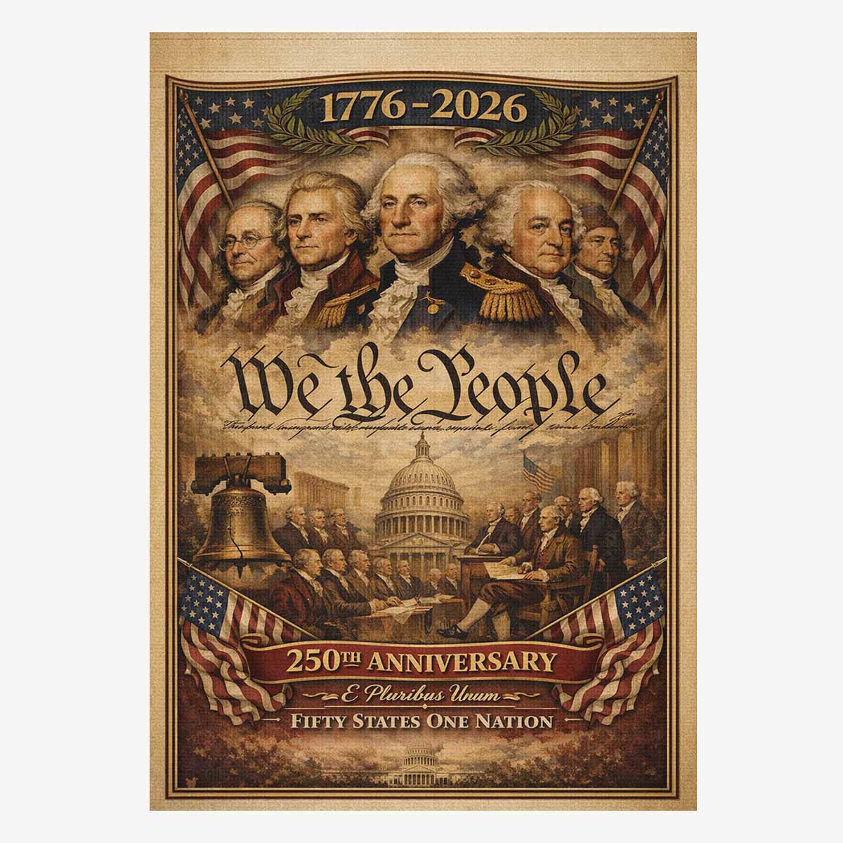 We The People America 250 House Flag 1776-2026 Patriotic USA Anniversary Banner