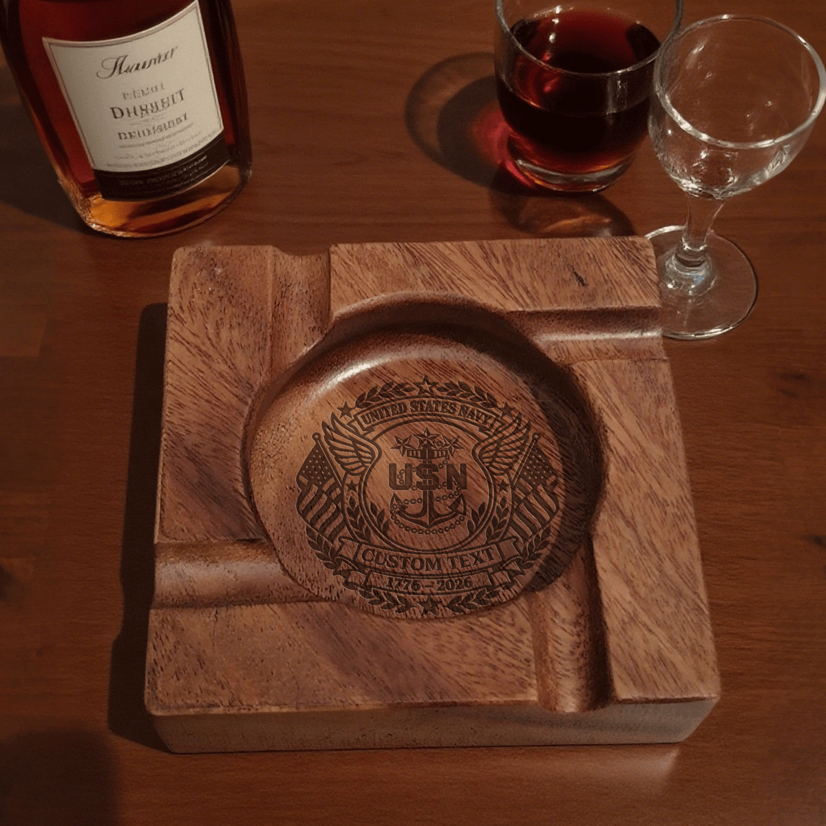 Custom US Navy Cigar Ashtray Personalized Military Rank and Text