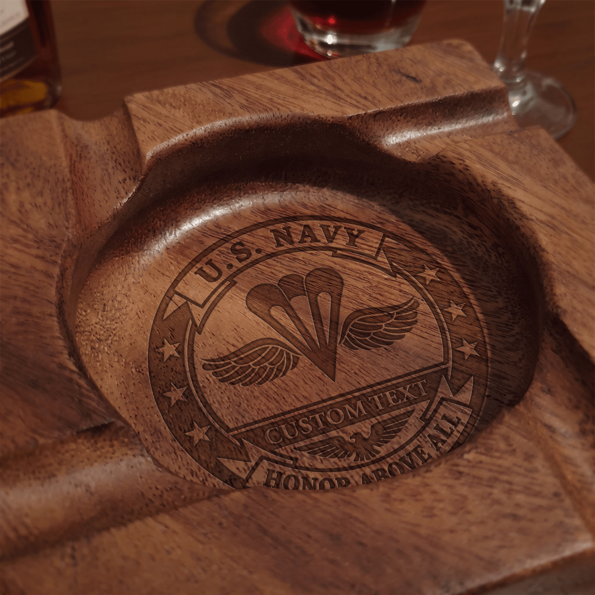 U.S. Navy Cigar Ashtray Custom Military Rank and Personalized Text