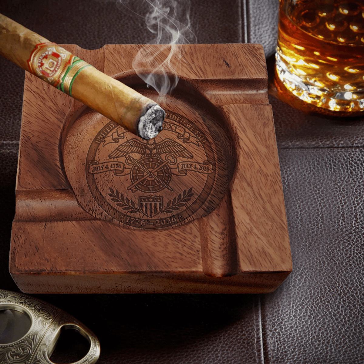 U.S. Army Wooden Ashtray Custom Rank Text Military Gift for Veterans