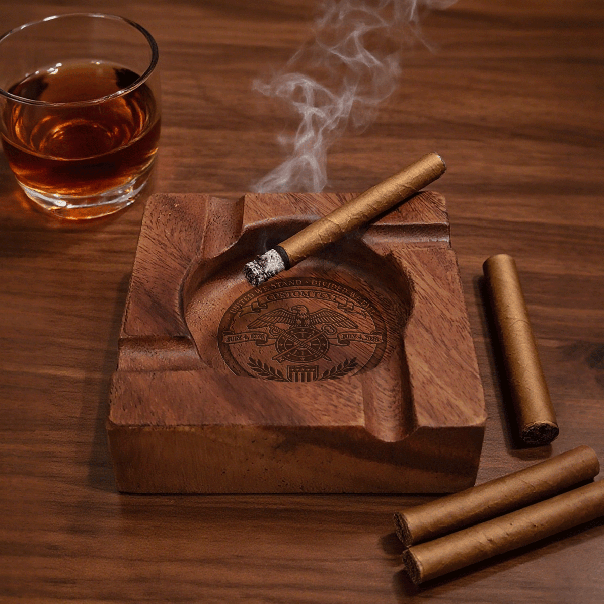 U.S. Army Wooden Ashtray Custom Rank Text Military Gift for Veterans