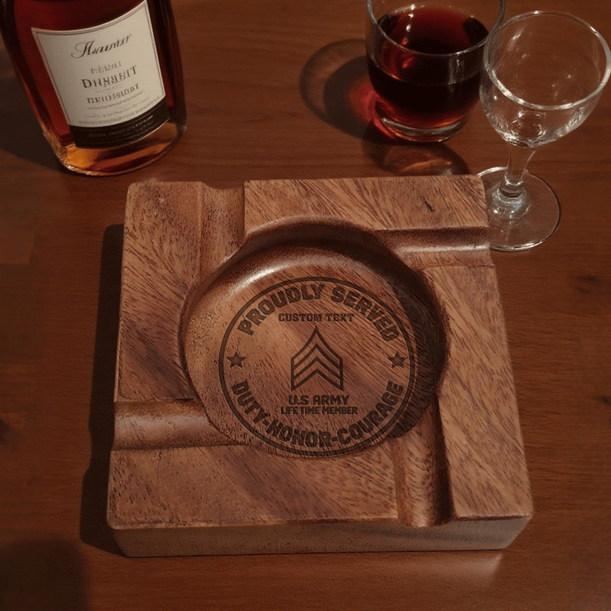 Custom U.S. Army Cigar Ashtray Personalized Military Rank and Text