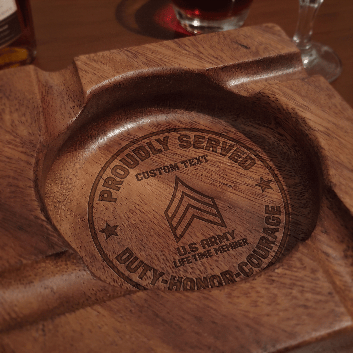 Custom U.S. Army Cigar Ashtray Personalized Military Rank and Text