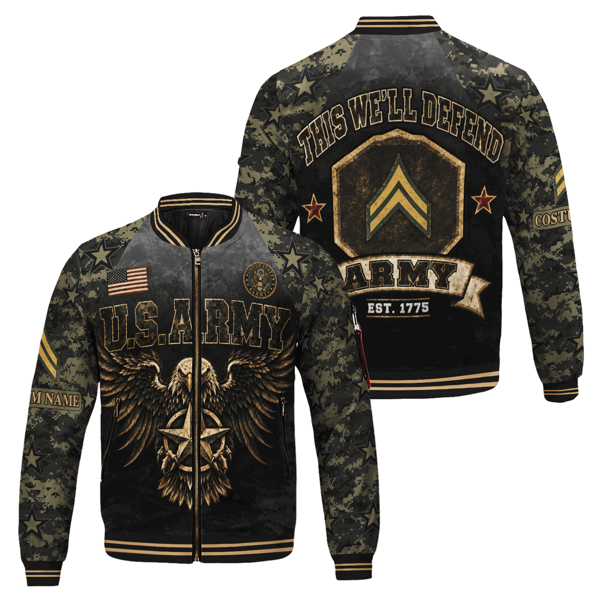 Personalized Army Soldier Bomber Jacket Custom Text Rank Service Gift