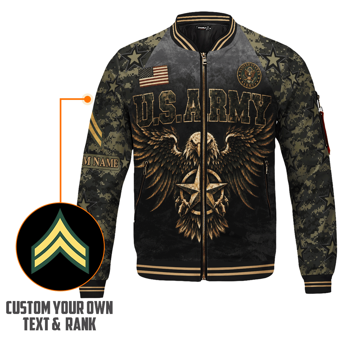 Personalized Army Soldier Bomber Jacket Custom Text Rank Service Gift