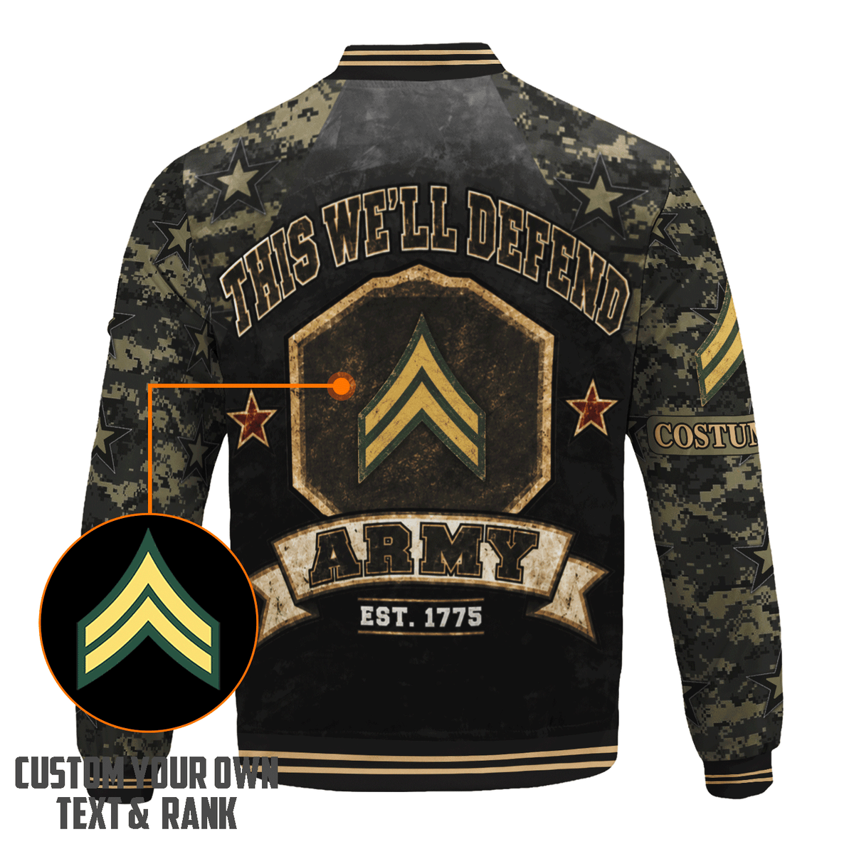 Personalized Army Soldier Bomber Jacket Custom Text Rank Service Gift