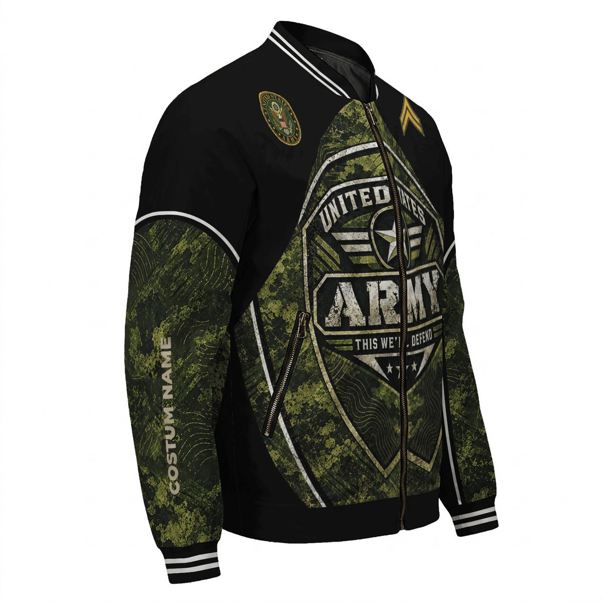 Custom U.S. Army Bomber Jacket Personalized Military Rank Text for Men